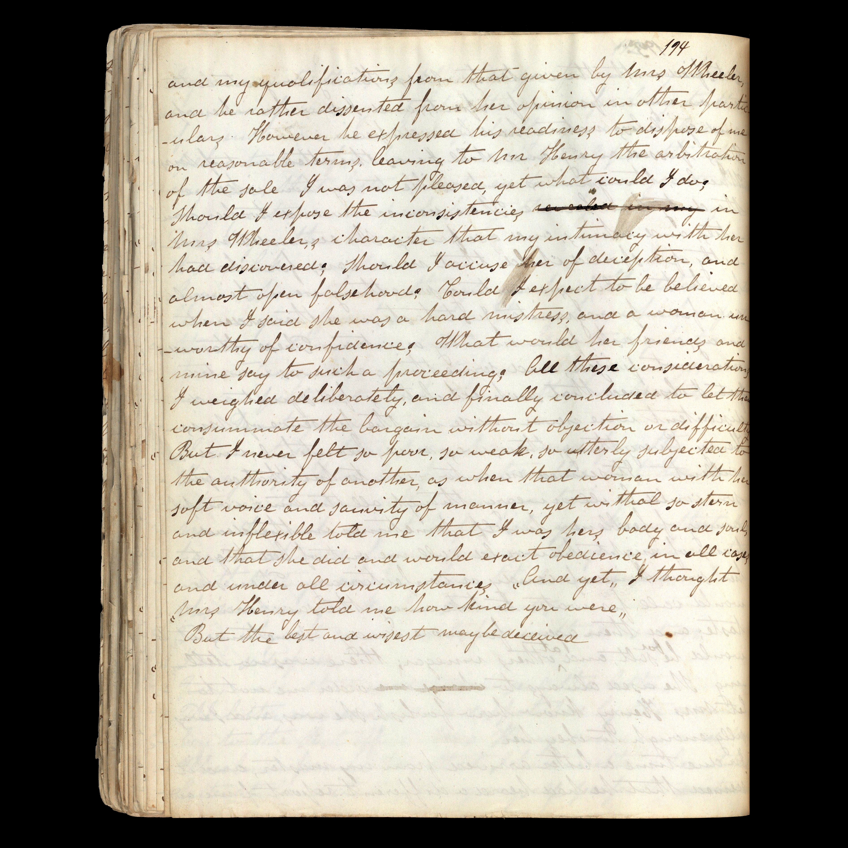 Leaf 194 of the manuscript text for The Bondswoman's Narrative by Hannah Crafts.